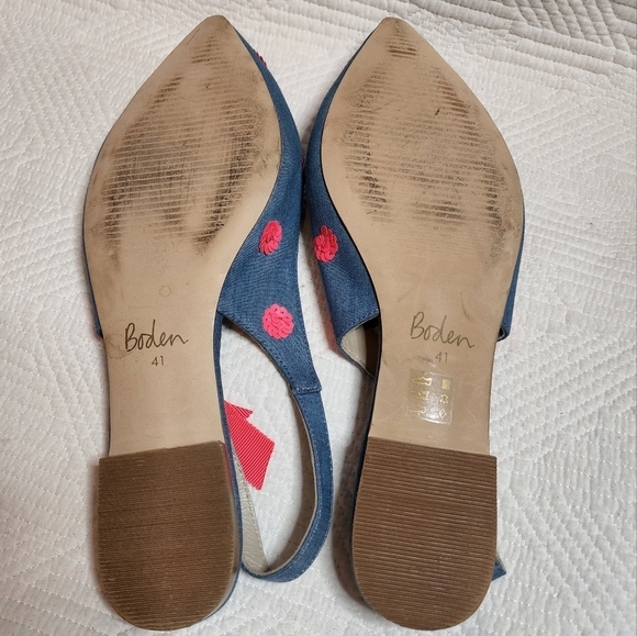 Boden Blue Denim Pink Sequin Pointed Toe Sling Back Flats Size EU 41 - Picture 5 of 13